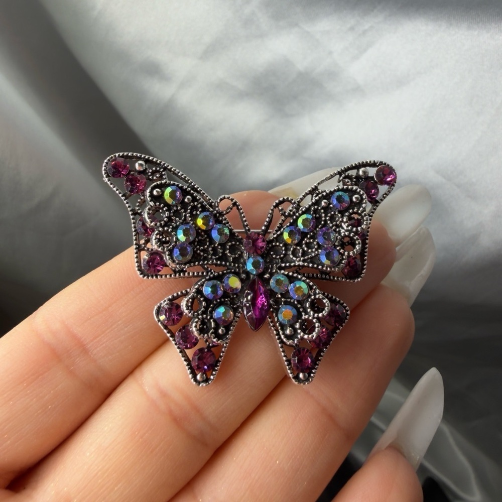 New Vintage antique silver color purple diamond brooch - Picture 4 of 8